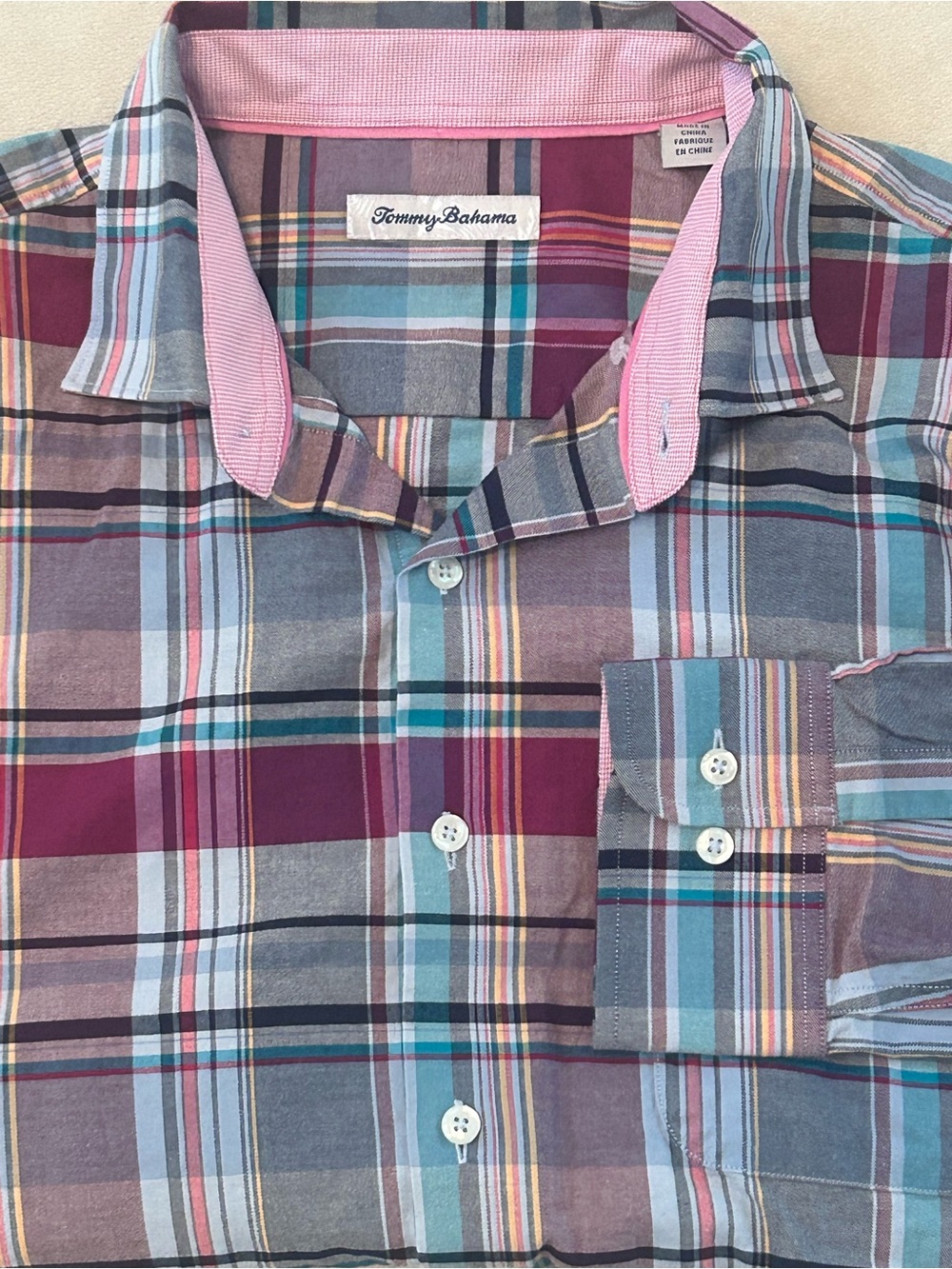 Tommy Bahama Lazlo Cheers Check Silk Blend Plaid Shirt L Long Sleeve Festival